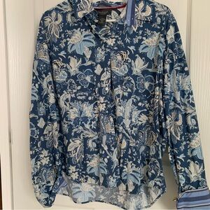 Van Heusen Blue and Ivory Jacobean print shirt